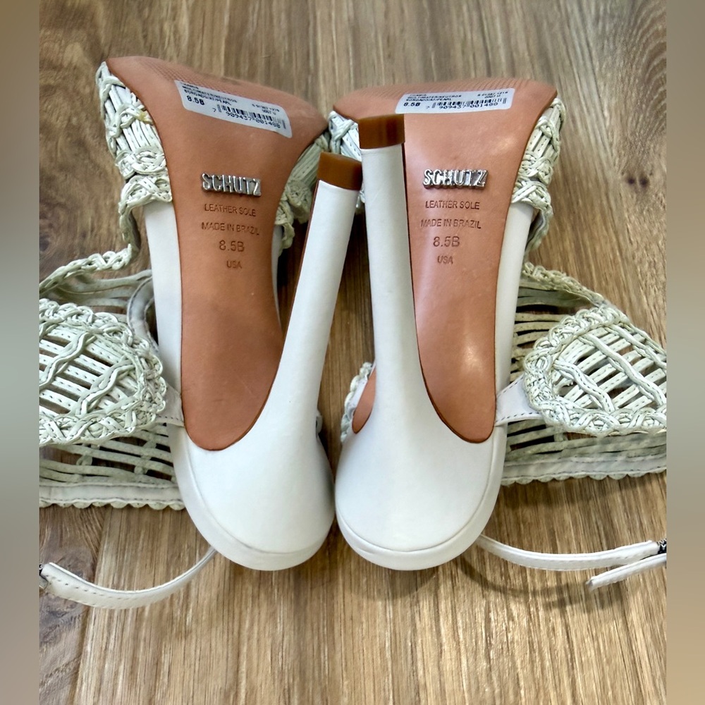 Schutz Thamis Woven Cage Heel Sandals Off White Size 8.5B NWOB - Picture 8 of 8